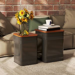 Set di 2 Pouf Contenitori Impilabili Design Industriale in Velluto Nero e MDF con Coperchio Rimovibile e Struttura in Metallo per Soggiorno - Product Image 2