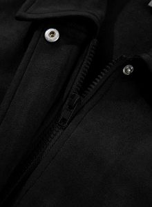 Veste en daim noir pour femme, fermeture éclair, col montant, style hiver, coupe-vent, matière épaisse - Product Image 6