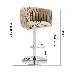 Set di 2 Sgabelli da Bar Moderni Girevoli a 360 Gradi con Rivestimento in Tessuto, Altezza Regolabile, Schienale Intrecciato e Poggiapiedi Argento - Product Image 3