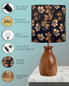 Solid Wood <b>Table</b> <b>Lamp</b> Floral Fabric Lampshade Modern Japanese Flower Shape Bedside Reading Light for Living Room <b>Study</b> - Product Image 6