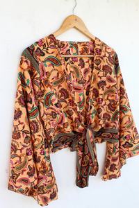 Nouveau débardeur court décontracté d'été pour femme en soie et mousseline imprimée, col en V, manches longues, écologique, respirant, avec pompons - Product Image 4