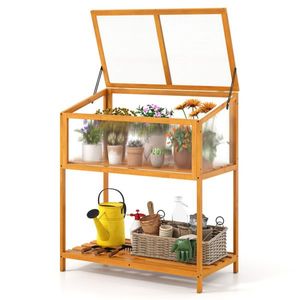 Serra da Giardino 2-in-1 Regolabile con Tetto Rialzato in Legno di Abete e Ripiano a Doghe per Coltivazioni Tutto l'Anno - Product Image 1