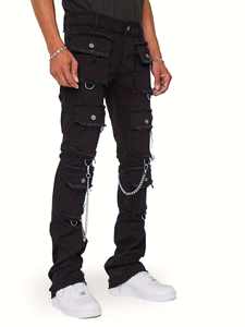 Jeans Homme Sur Mesure à Jambes Larges, Style Motard, Marron Délavé, Haute Qualité, Tendance, Vente en Gros Direct Usine - Product Image 3