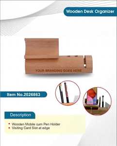 Organisateur d'accessoires de bureau en bois avec support mobile et porte-stylo, organiseur de bureau en bois pour table de bureau - Product Image 2