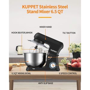 Batteur sur socle en acier inoxydable 6,5 QT, 6 vitesses, tête inclinable, mélangeur alimentaire de cuisine, crochet pétrisseur, fouet métallique, batteur plat, bol mélangeur 7L/5L/10L - Product Image 6