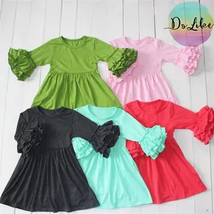 Hot Sale Kinder Kleid Designs Rüschen ärmel Kinder tragen Kleid Bio-Baumwolle Baby kleider für Mädchen