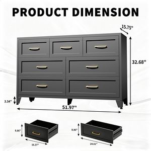 Comò Moderno a 7 Cassetti, Mobile Contenitore Basso in Metallo Nero per Camera da Letto, Soggiorno, Ingresso - Product Image 2