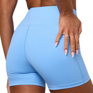 Shorts enveloppants bleu clair pour femmes, taille haute, extensibles, pour le sport, le fitness, l'entraînement et les activités physiques - Product Image 2