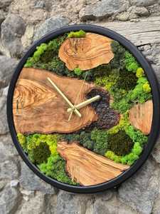 Handmade Wooden Wall <b>Clock</b> with Moss – Rustic Home Decor - Product Image 5