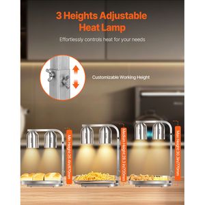 Lampada Riscaldante per Alimenti Commerciale 500W in Acciaio Inox, Lampada Termica Autoportante per Alimenti - Product Image 3
