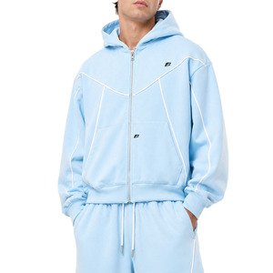 Ensembles de survêtements pour hommes à capuche avec passepoil contrastant, sweats à fermeture éclair, survêtements oversize, personnalisables avec logo, fournisseur en gros - Product Image 2