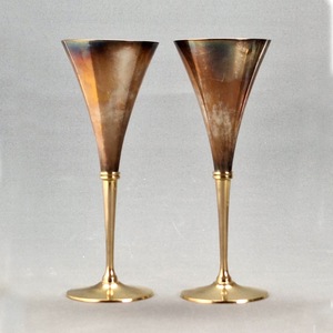 Factory Direct Handmade Brass Champagne Flutes Vintage Style Long Stem Metal <b>Goblets</b> Set Of 2 For Party - Product Image 3