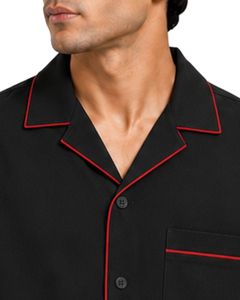 Chemise Homme Personnalisée Col Cubain Noir avec Passepoil Rouge Décontractée Manches Courtes Été Streetwear Tendance Coupe Oversize - Product Image 5