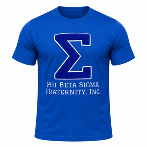 T-shirt à manches courtes et col rond pour homme Phi Beta Sigma, bleu royal, avec broderie de la lettre Sigma, design de fraternité, t-shirt décontracté en coton - Product Image 3