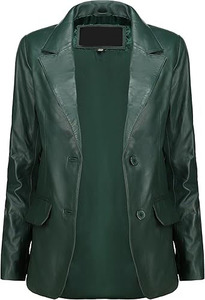 Wholesale High Quality Women's <b>Jackets</b> Green <b>Leather</b> <b>Blazer</b> Women OEM Genuine <b>Leather</b> Casual Coat Long Sleeves Custom Logo Color - Product Image 3