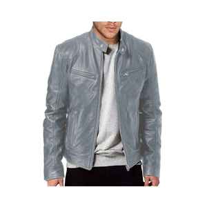 Veste en cuir pour homme 100% authentique de qualité supérieure, en toile, avec col montant, style urbain élégant, très vendue - Product Image 6