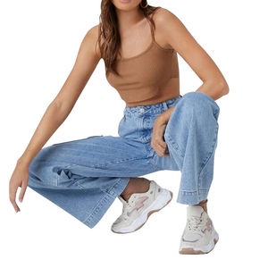 Pantalones Cargo Acampanados de Alta Gama para Mujer, Lavado Oscuro, Transpirables, Lavables, de Pierna Recta, Diseño de Pantalón Cargo Ancho con Tela Vaquera - Product Image 4