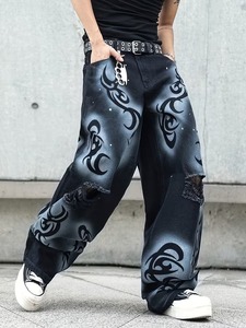 Pantalones Vaqueros Anchos Vintage Desgastados con Agujeros para Hombre y Mujer, Estilo Urbano Holgado con Aberturas de Agujeros Rotos - Product Image 6