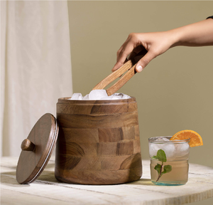 Seau à glace en bois d'acacia de qualité supérieure avec couvercle en acier inoxydable, refroidisseur à vin et à bière, bac à boissons pour activités de plein air - Product Image 5