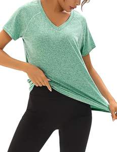 T-shirt de sport pour femmes, manches courtes, col en V, t-shirts de yoga, hauts à séchage rapide, pour la course à pied, le fitness, le Pilates - Product Image 2