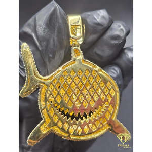 Collier Hip Hop de luxe avec pendentif requin de dessin animé, finition or et argent, incrusté de pierres, pendentif dents de requin incrusté de pierres, dessin animé premium - Product Image 5