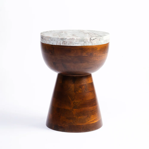 Wooden End <b>Table</b> with Elegant Design, Rustic <b>Side</b> <b>Table</b> for Home and Office Decor With Marble Top - Product Image 3