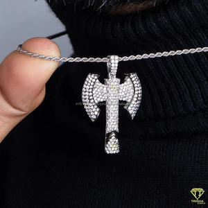 Custom Double Axe Pendant In 925 Sterling Silver With Premium Moissanite Diamond Stone Setting - Product Image 3