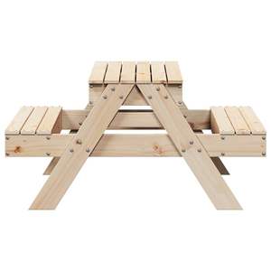 Table de pique-nique moyenne en bois de pin massif naturel, mobilier d'extérieur fonctionnel - Product Image 6