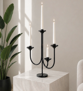 Modern <b>Black</b> Metal Four Arm <b>Candelabra</b> Candle Holder Decorative Taper Candle Stand Table Centerpiece for Home Decor - Product Image 2