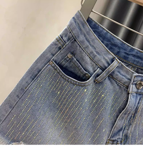 Shorts de Mezclilla para Mujer, OEM ODM, Personalizados con Pedrería, Cintura Alta, Elásticos, Casuales de Verano, al por Mayor - Product Image 3