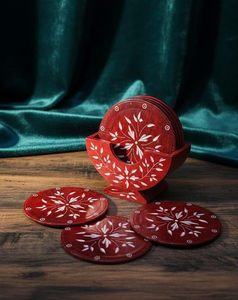 Ensemble de sous-verres classiques en marbre rouge, 6 pièces, écologiques, durables, sous-verres décoratifs de qualité supérieure, protection de la table - Product Image 2