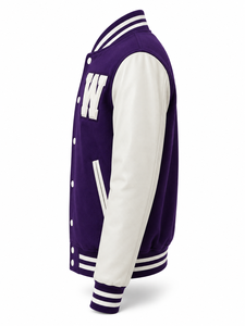 Unisex <b>Purple</b> <b>Varsity</b> <b>Jacket</b> for PU Sleeves Embroidered W Letter Patchwork Eco-Friendly Streetwear Turn-down Collar Winter - Product Image 3