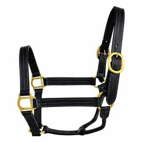 Cabestro para Caballo de Cuero Genuino SIE, Triple Costura con Herrajes de Latón Sólido, Collar Ajustable Premium para Equitación - Product Image 1