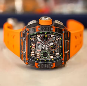 RM GS F CHeavy-duty Skeletonized <b>Chronograph</b> Mechanical Watch Carbon Fiber Case Orange Rubber Strap Sport Men's Watch - Product Image 5