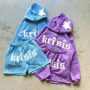 Ensemble sweat à capuche et short deux pièces délavé à l'acide pour homme, survêtement personnalisable avec logo - Product Image 2