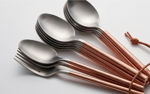 Dual Tone Minimal Copper Handle Cutlery Set With Slim Cylindrical Handle Stainless Steel Rust Resistant Wedding And Restaurant - Product Image 3