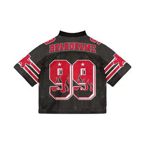 Maillot de football américain personnalisé pour homme, noir et rouge, en mesh, manches courtes, col en V, impression sublimée, respirant, coupe classique - Product Image 3