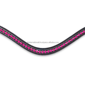 Banda de cejas de caballo de cuero acolchado suave de vaca de canal vacío con forma de onda con cristales decorativos de 1 Fila de diamantes de imitación Rosa neón ostentosos - Product Image 2