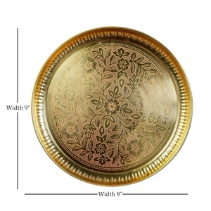Handmade Round Hammered Copper Serving Platter with Brass Handles Vintage Handmade Metal Dish Decorative Food Serving Platter - Product Image 4