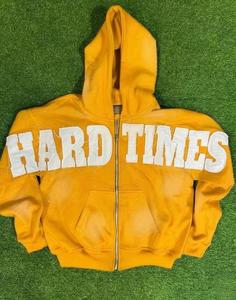 Sudadera con Capucha Hard Times Bordada con Pedrería para Hombre, Naranja, Estilo Urbano, Corte Holgado, Transpirable, de Algodón French Terry - Product Image 5