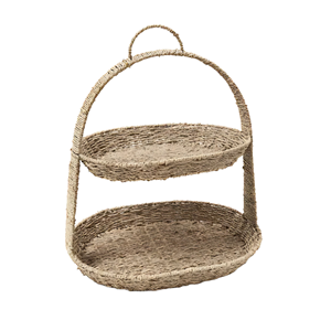 Bandeja rústica de dos niveles con borde festoneado de junco marino, bandeja decorativa con asa, organizador de mesa para decoración del hogar de Vietnam - Product Image 5