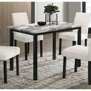 Set da Pranzo in Tessuto di Lana Bianca 5 Pezzi con Tavolo Effetto Marmo e 4 Sedie Imbottite per Cucina - Product Image 5