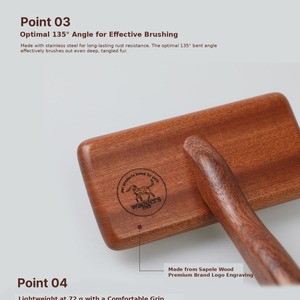 Brosse démêlante en bois pour animaux de compagnie, facile à utiliser, efficace pour l'élimination des poils, avec manche en bois, pour le toilettage et la perte de poils chez les animaux. - Product Image 6