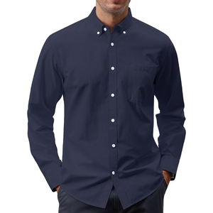 Camisa de Vestir Profesional para Hombre, Color Azul Marino Oscuro, Lisa, Manga Larga, Algodón Premium, Corte Moderno, Duradera, de Alta Calidad - Product Image 1