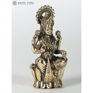 Pequeña escultura de latón de la diosa sentada Lakshmi Múltiples tamaños disponibles - Product Image 3