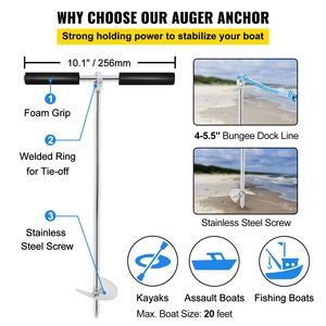 Ancora da sabbia in acciaio inossidabile 316 da 18 pollici con manico rimovibile e corda elastica per spiaggia, barriera di sabbia e imbarcazioni - Product Image 3