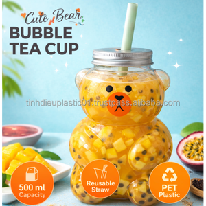High Quality 500ml Transparent PET Plastic <b>Bear</b> Shaped <b>Bottle</b> 55mm Twist Cap for Tea Made in Vietnam - Product Image 6