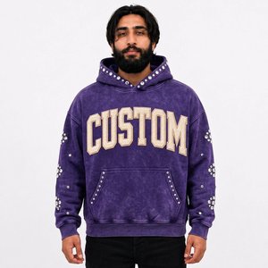 Sweat à capuche d'hiver brodé personnalisé en molleton 100 % coton épais, coupe oversize avec motif graphique pour les acheteurs américains - Product Image 3