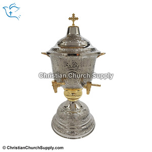 Fuente de Agua Bendita Tallada a Mano con 2 Grifos, 10 Litros, Acabado Plateado |   Fuente de Agua Bendita para Iglesias – Export Corporation - Product Image 2