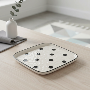 Plato Cuadrado de Gres de Primera Calidad 3460898-20.5X20.5 de 8 Pulgadas con Decoración de Círculo Negro - Product Image 4